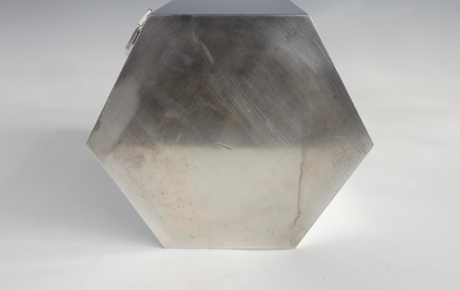 20th Century Art Deco Era Silver Plate Ice Bucket in Geometric Form with Hexagon Handles