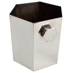 Art Deco Era Silver Plate Ice Bucket in Geometric Form with Hexagon Handles