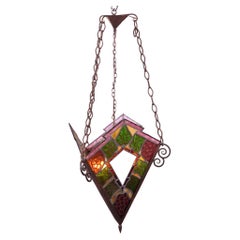 Art Deco Era Stained Glass Pendant Light Fixture