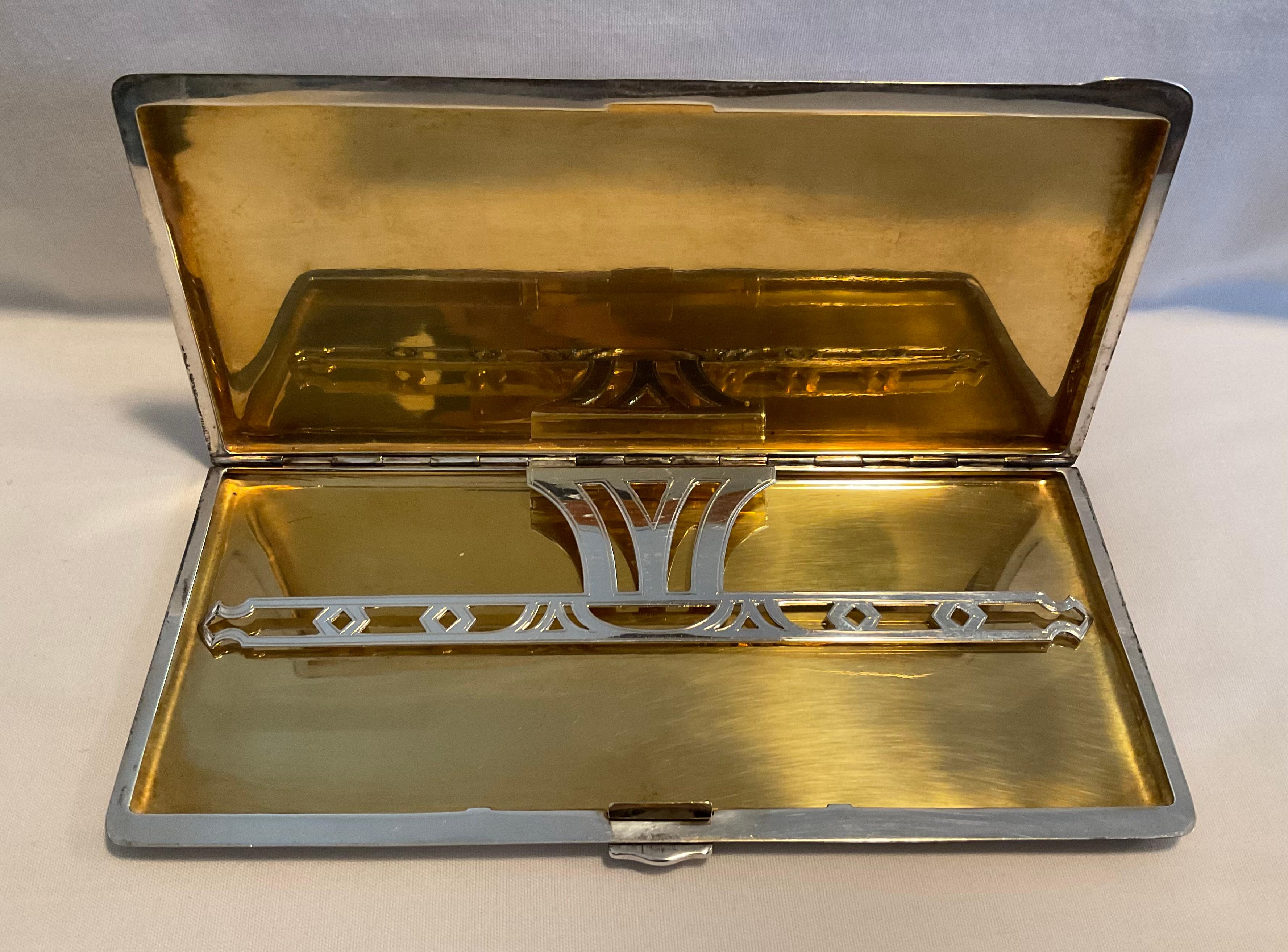 Art Deco Era Sterling Silver and 14k Gold Cigarette Case 6