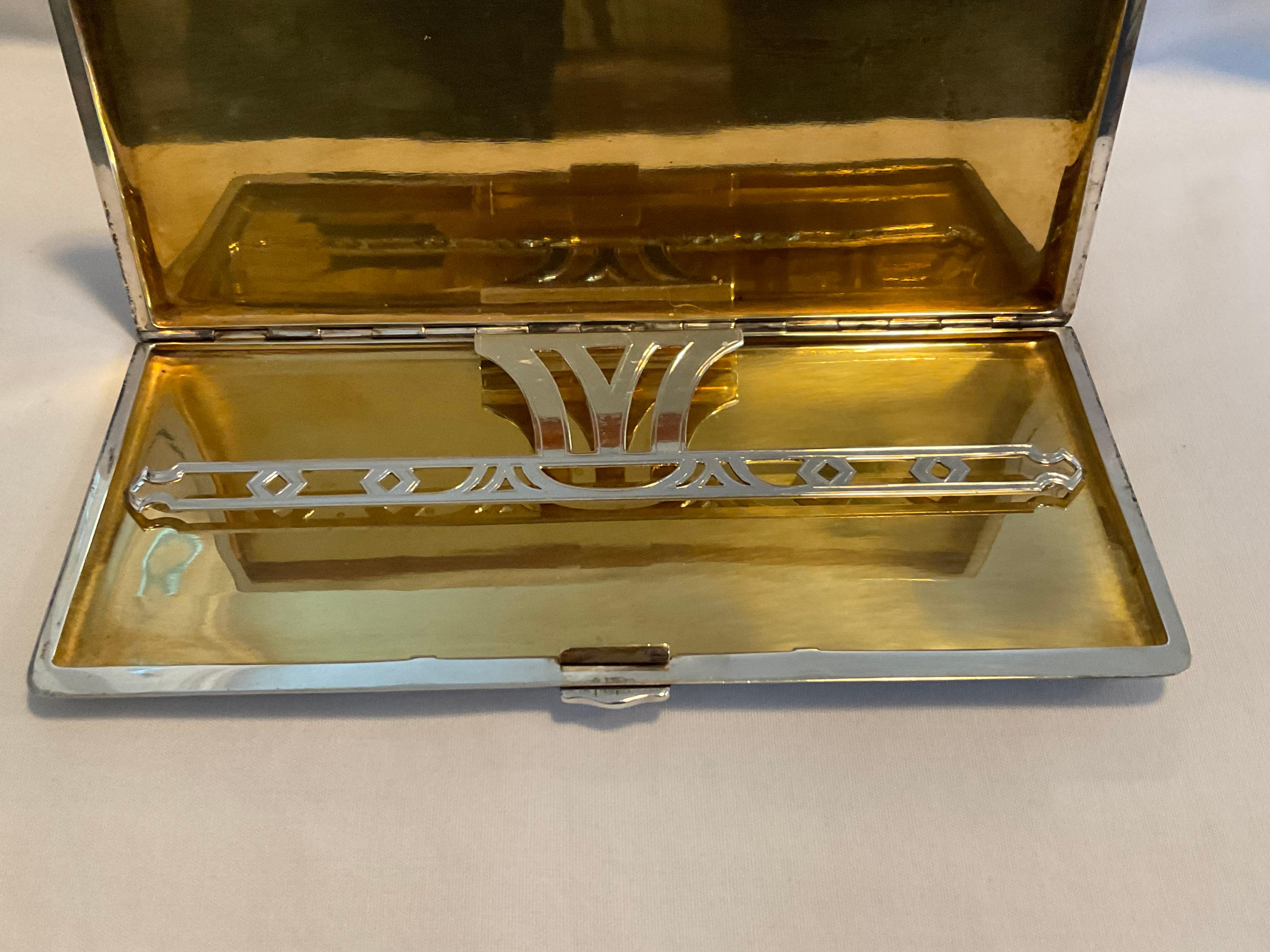 Art Deco Era Sterling Silver and 14k Gold Cigarette Case 4