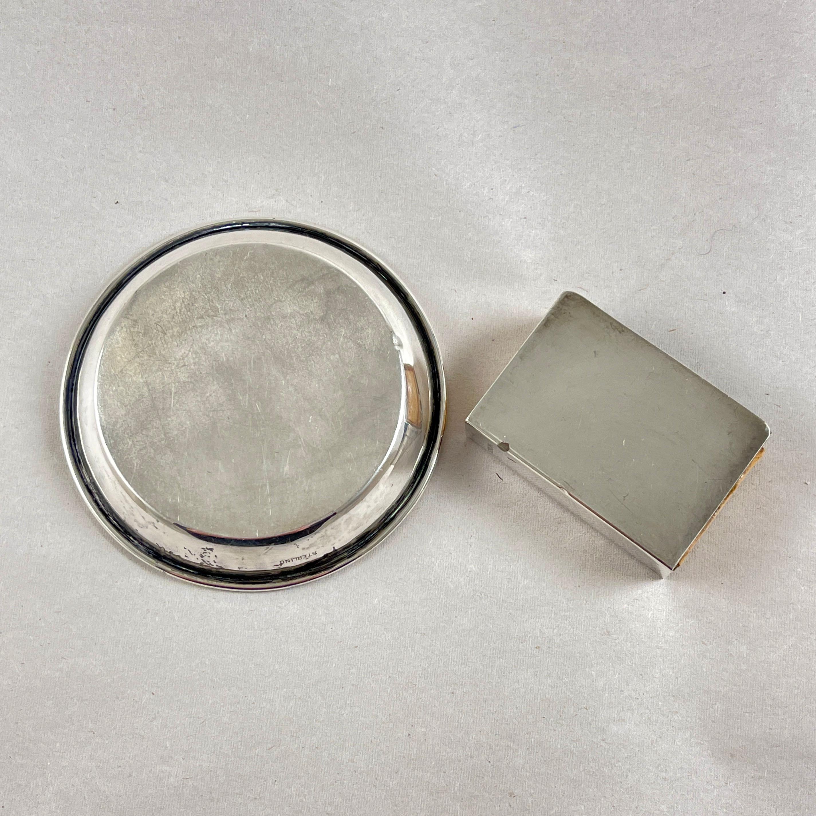 Art Deco Era Sterling Silver Personal Travel Ashtray & Match Holder For Sale 3