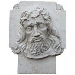 Art Deco Era, Stylized and Hand Carved Marble Sculpture of Jesus on The Cross