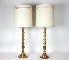Art Deco Era Tall Brass Candlestick Table Lamps