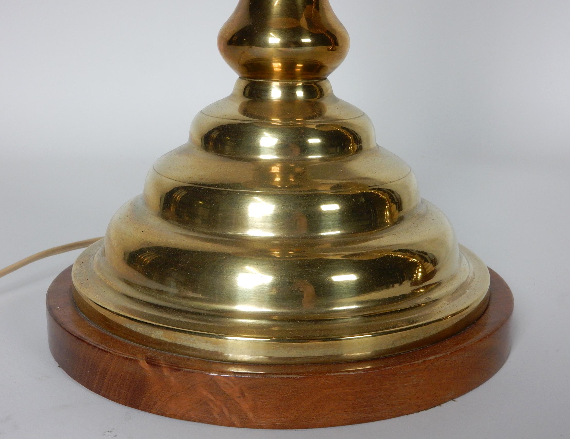 Art Deco Era Tall Brass Candlestick Table Lamps In Good Condition For Sale In Las Vegas, NV