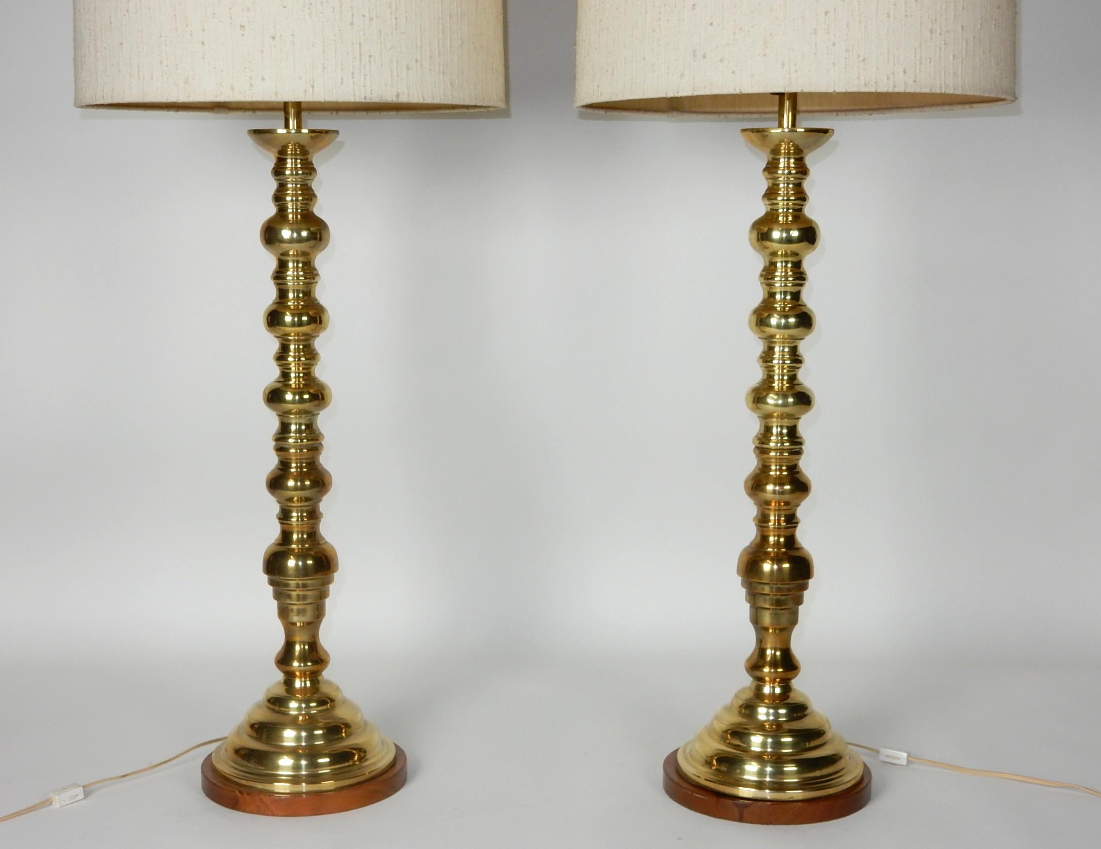 Art Deco Era Tall Brass Candlestick Table Lamps For Sale 1