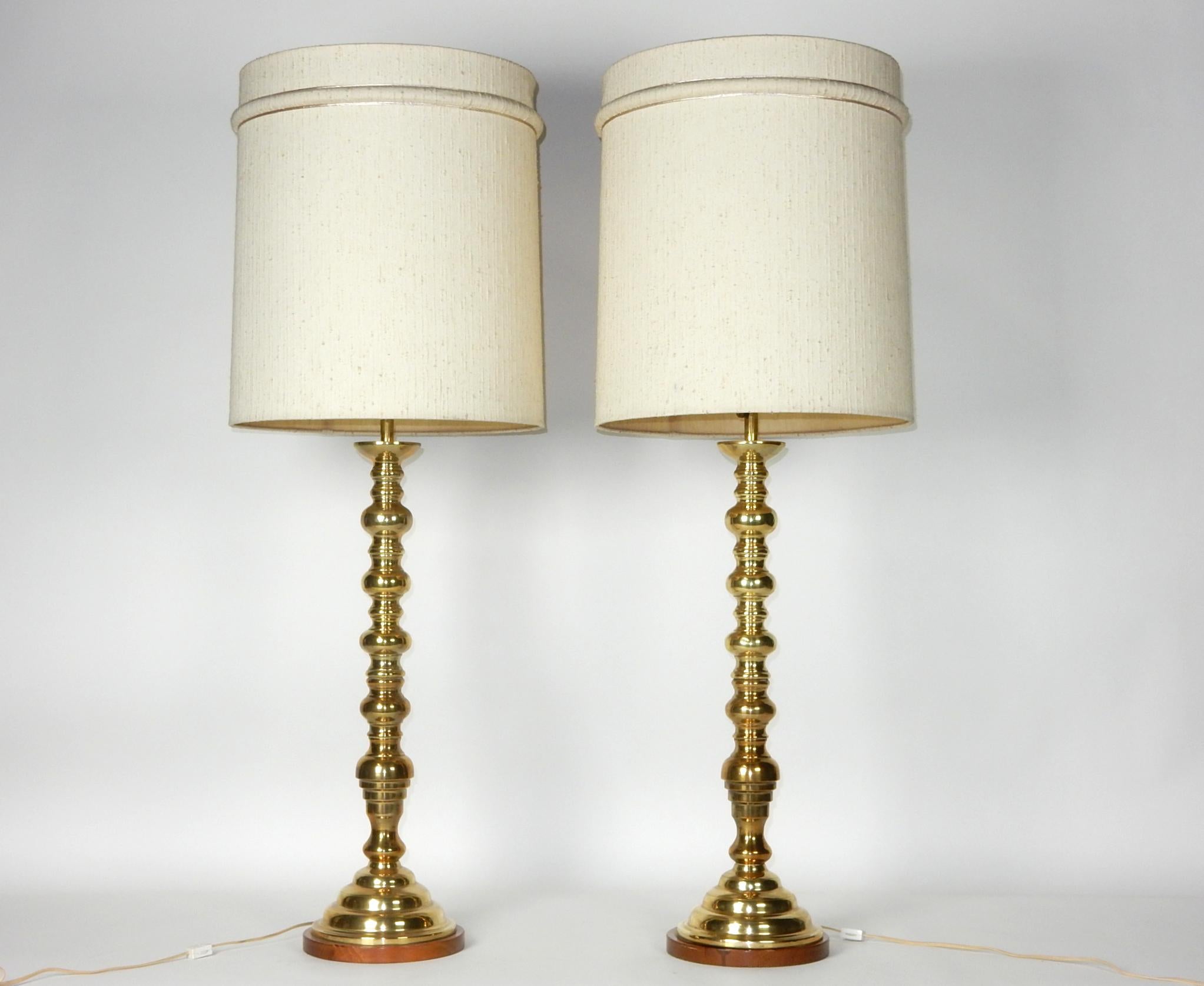 Art Deco Era Tall Brass Candlestick Table Lamps For Sale 2