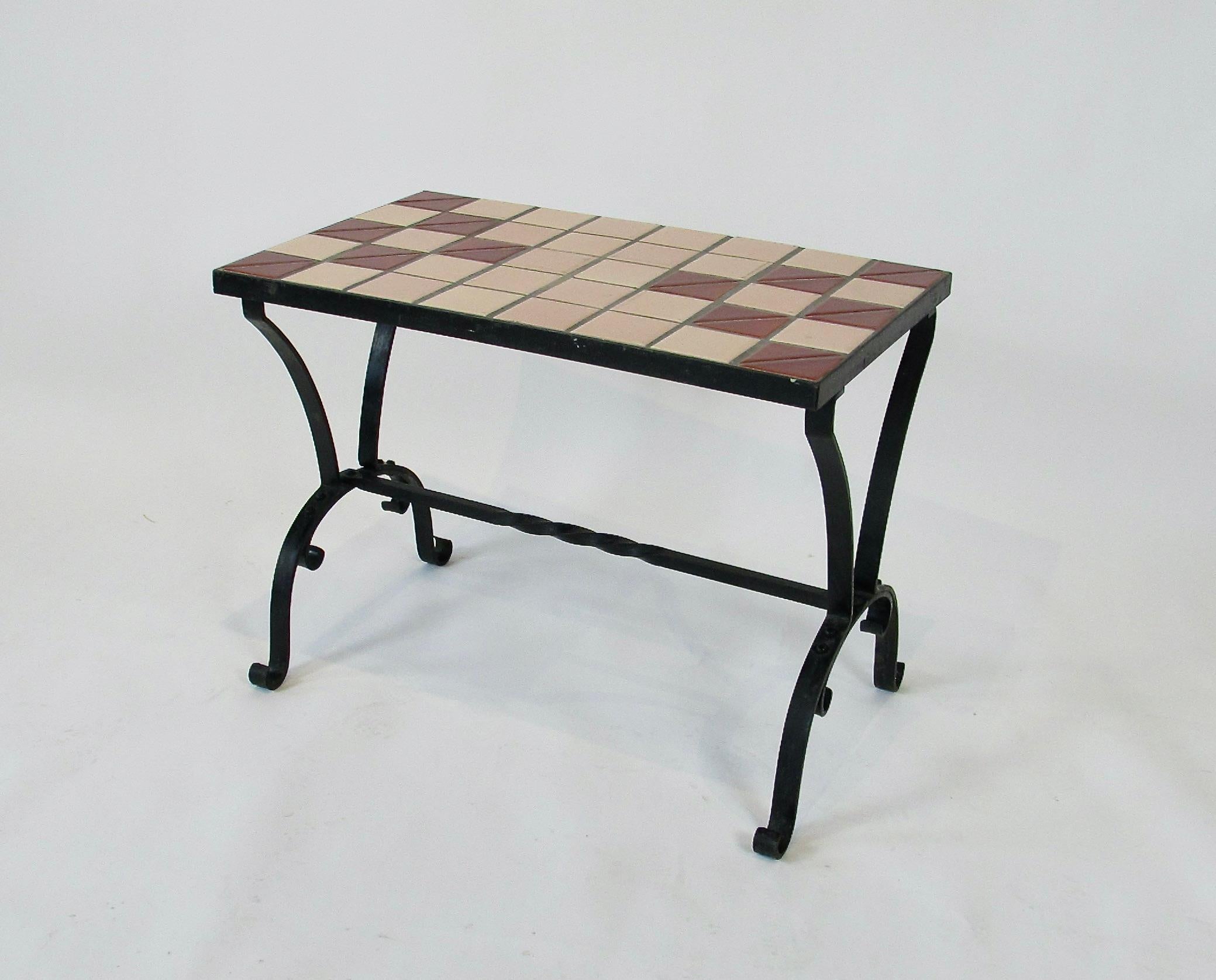Art Deco era tile top table on riveted wrought iron base In Good Condition For Sale In Ferndale, MI