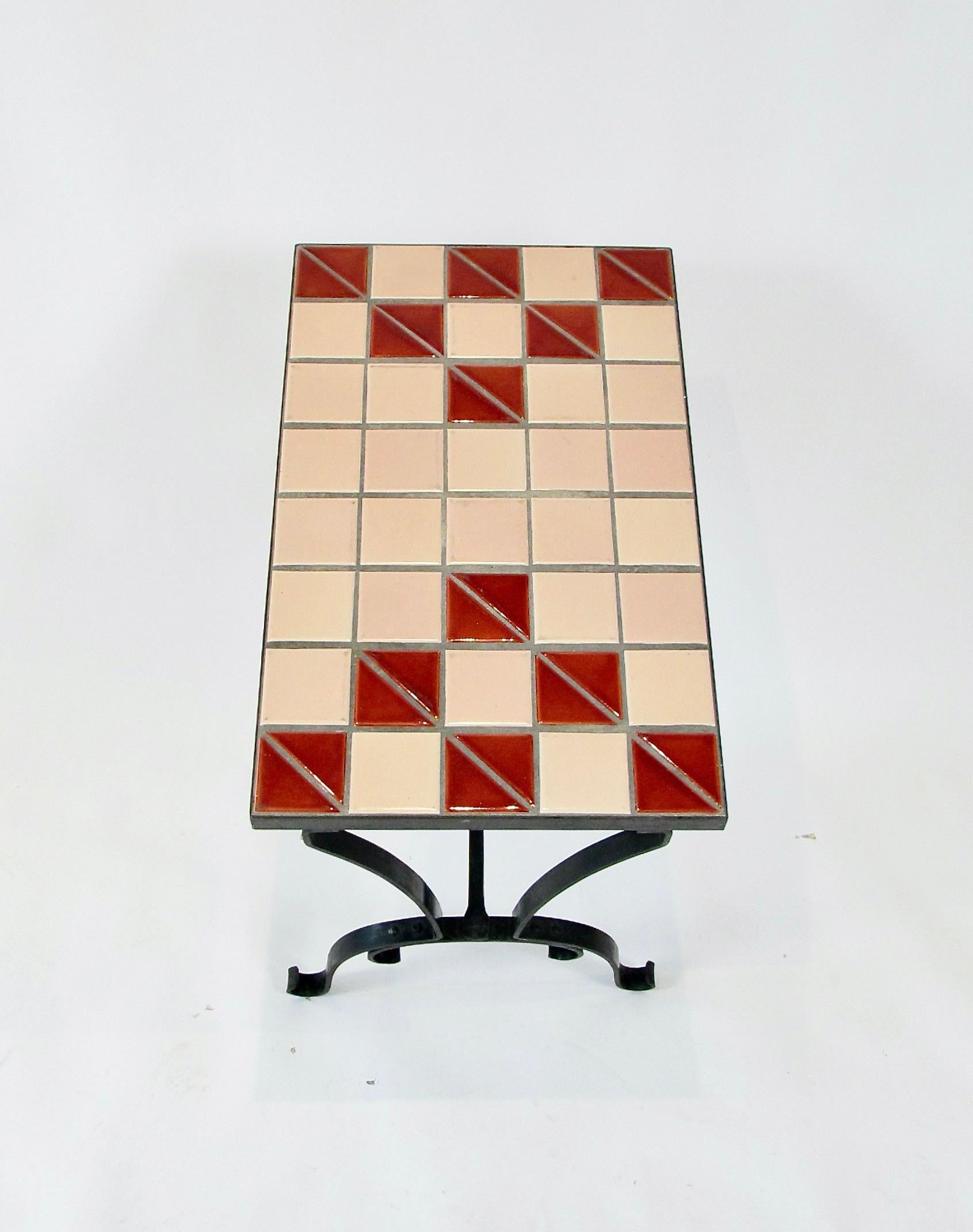 20th Century Art Deco era tile top table on riveted wrought iron base For Sale