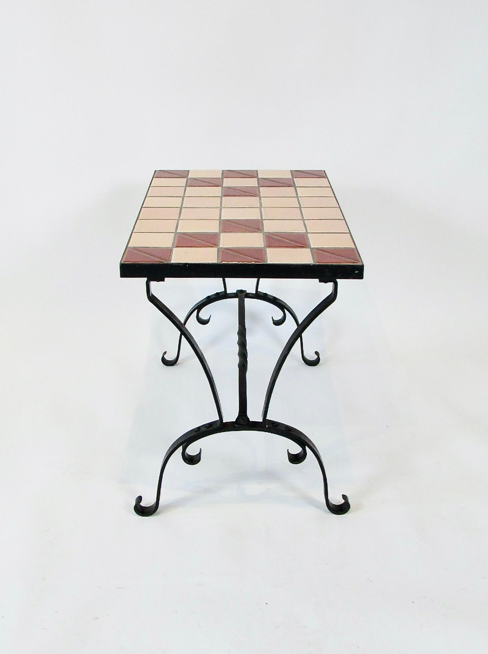 Art Deco era tile top table on riveted wrought iron base For Sale 1