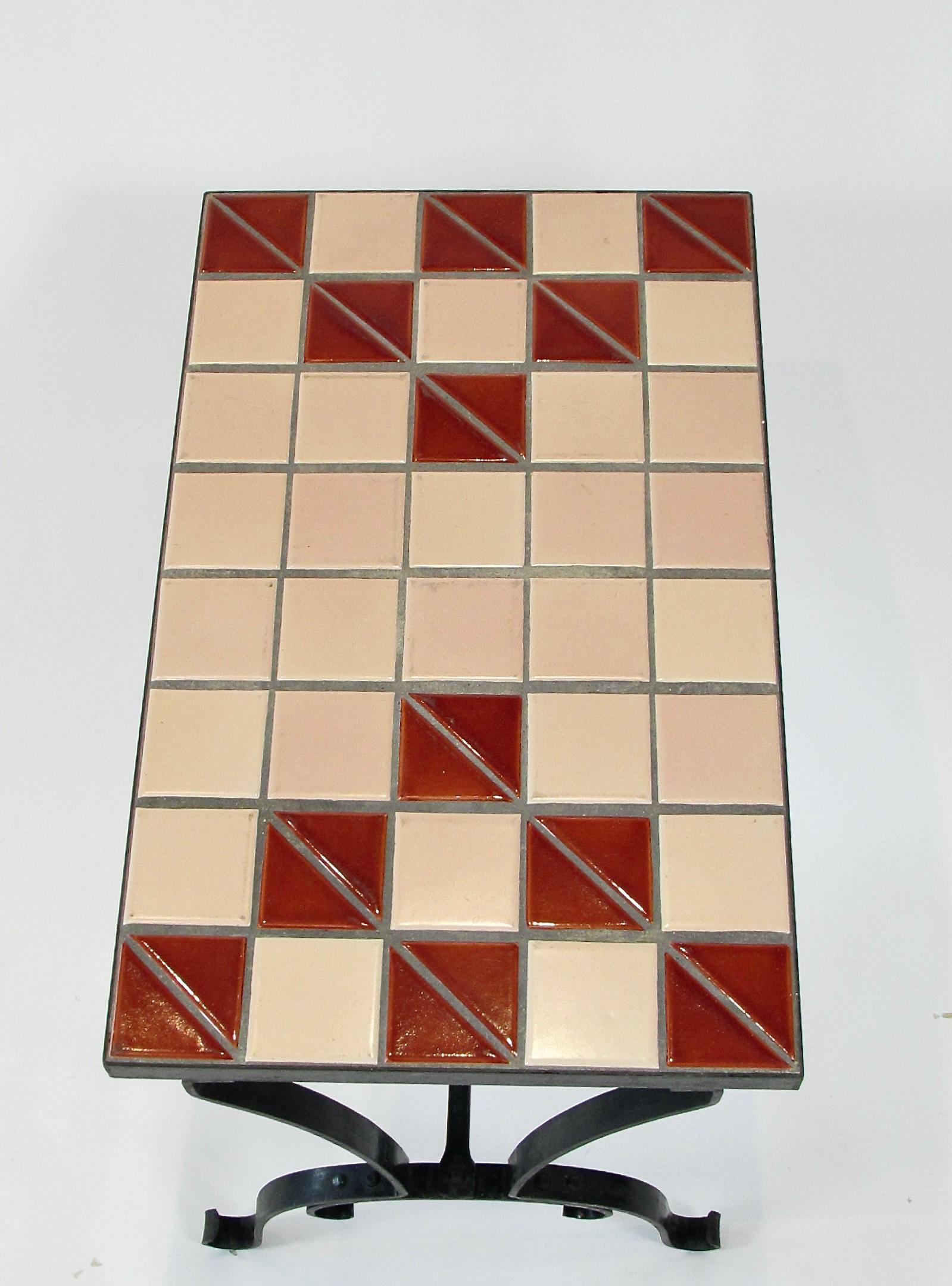 Art Deco era tile top table on riveted wrought iron base For Sale 2