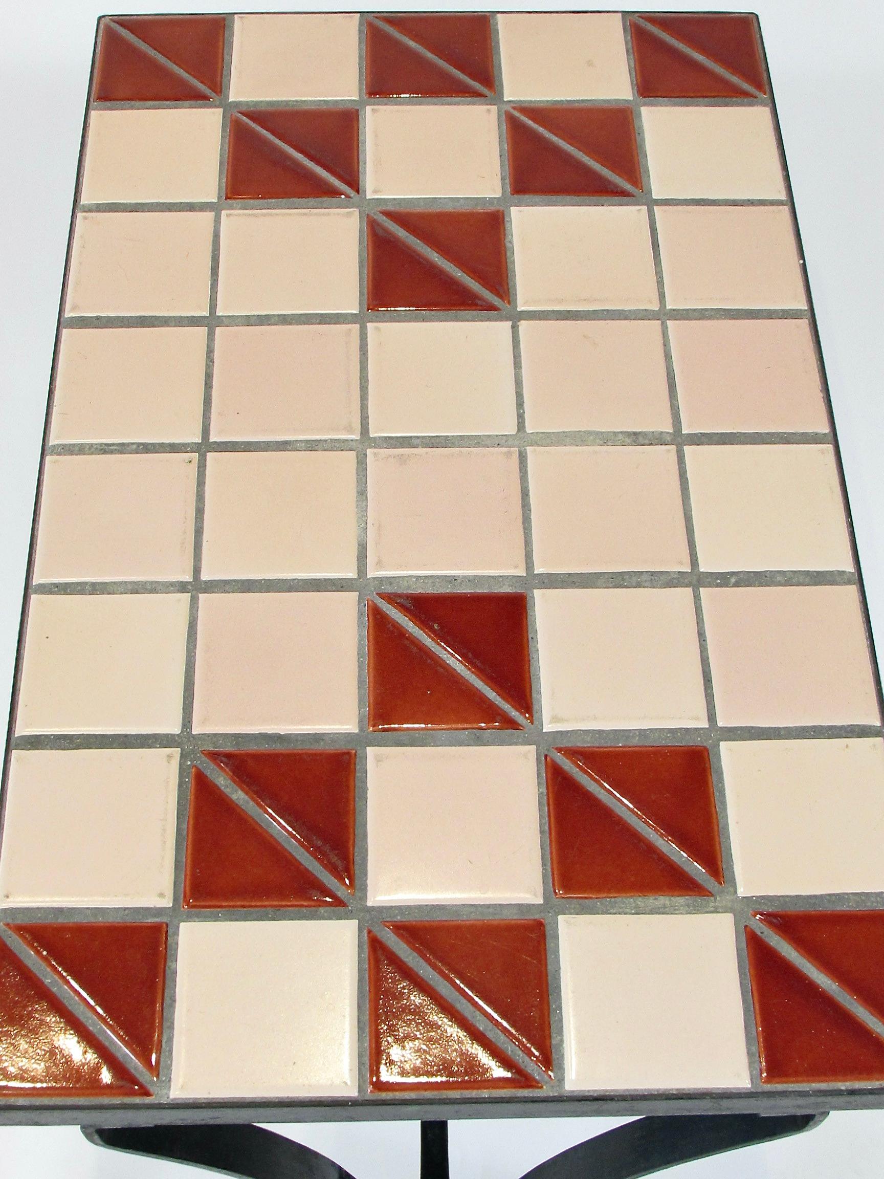 Art Deco era tile top table on riveted wrought iron base For Sale 3