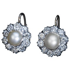 Art Deco Era Vintage Pearl and Diamond Earrings