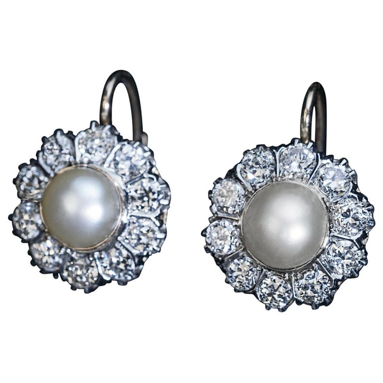 Art Deco Era Vintage Pearl and Diamond Earrings For Sale