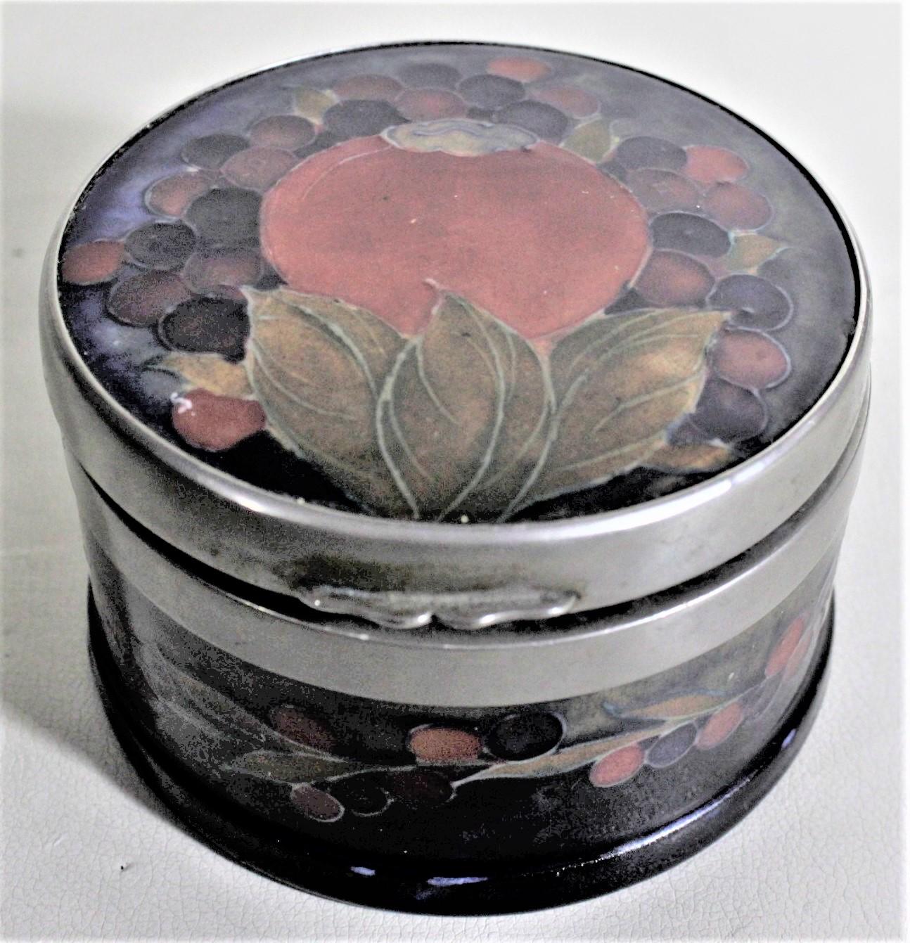 English Art Deco Era William Moorcroft Pomegranate Lidded Dresser or Vanity Jar or Box For Sale
