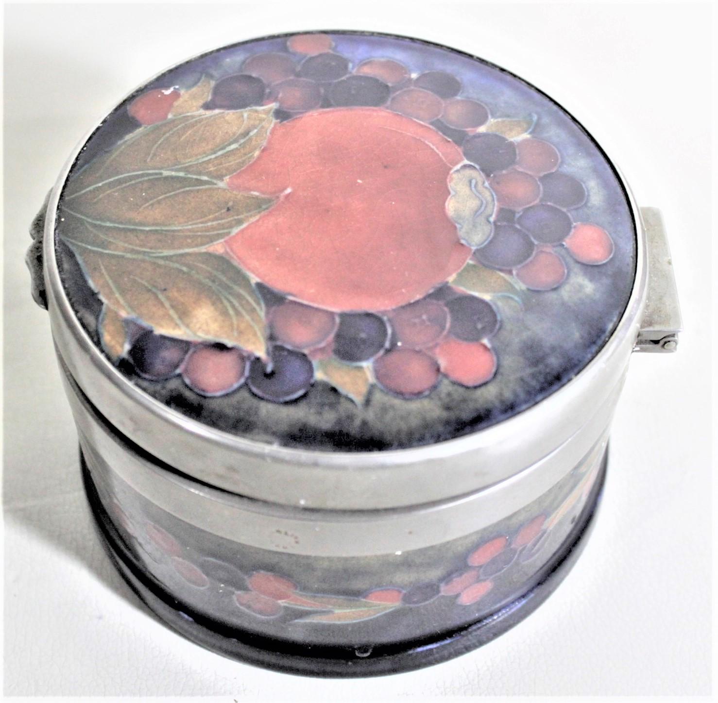 Hand-Crafted Art Deco Era William Moorcroft Pomegranate Lidded Dresser or Vanity Jar or Box For Sale