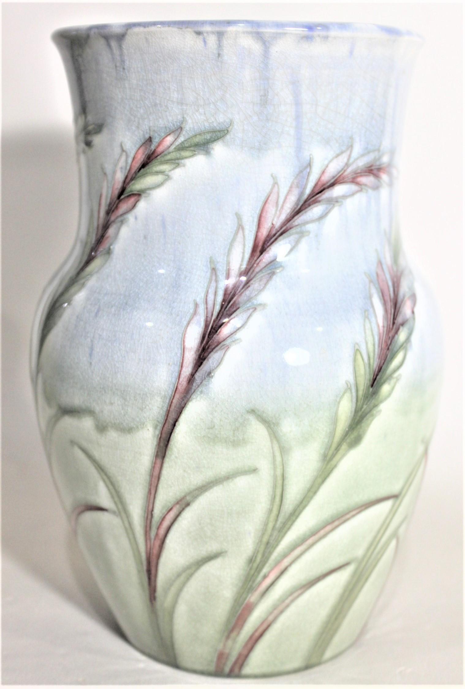 Hand-Crafted Art Deco Era William Moorcroft Wavy Corn Art Pottery Vase For Sale