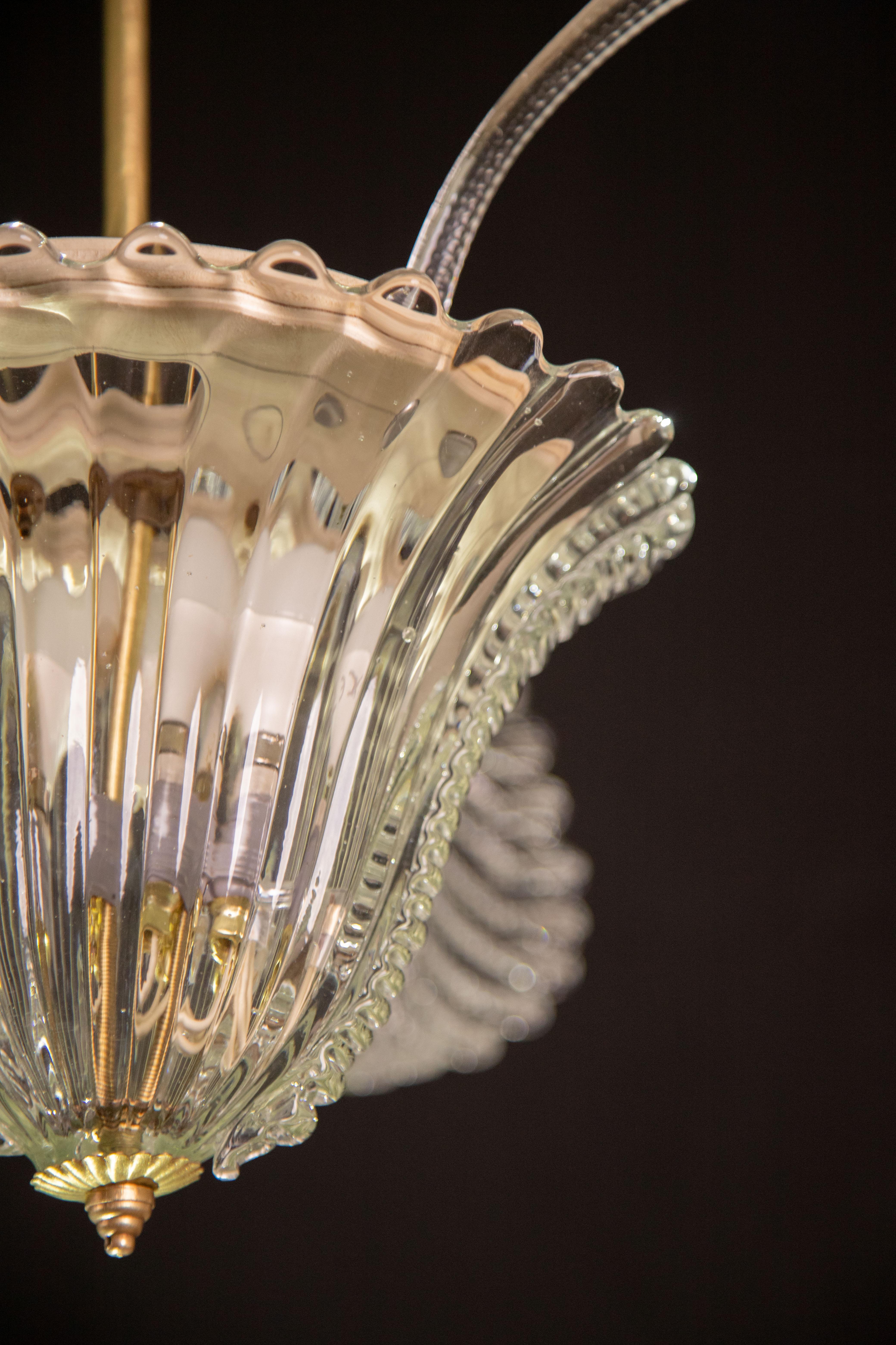 Art Deco Ercole Barovier & Toso Pendant Light, Murano Glass, 1940s For Sale 6
