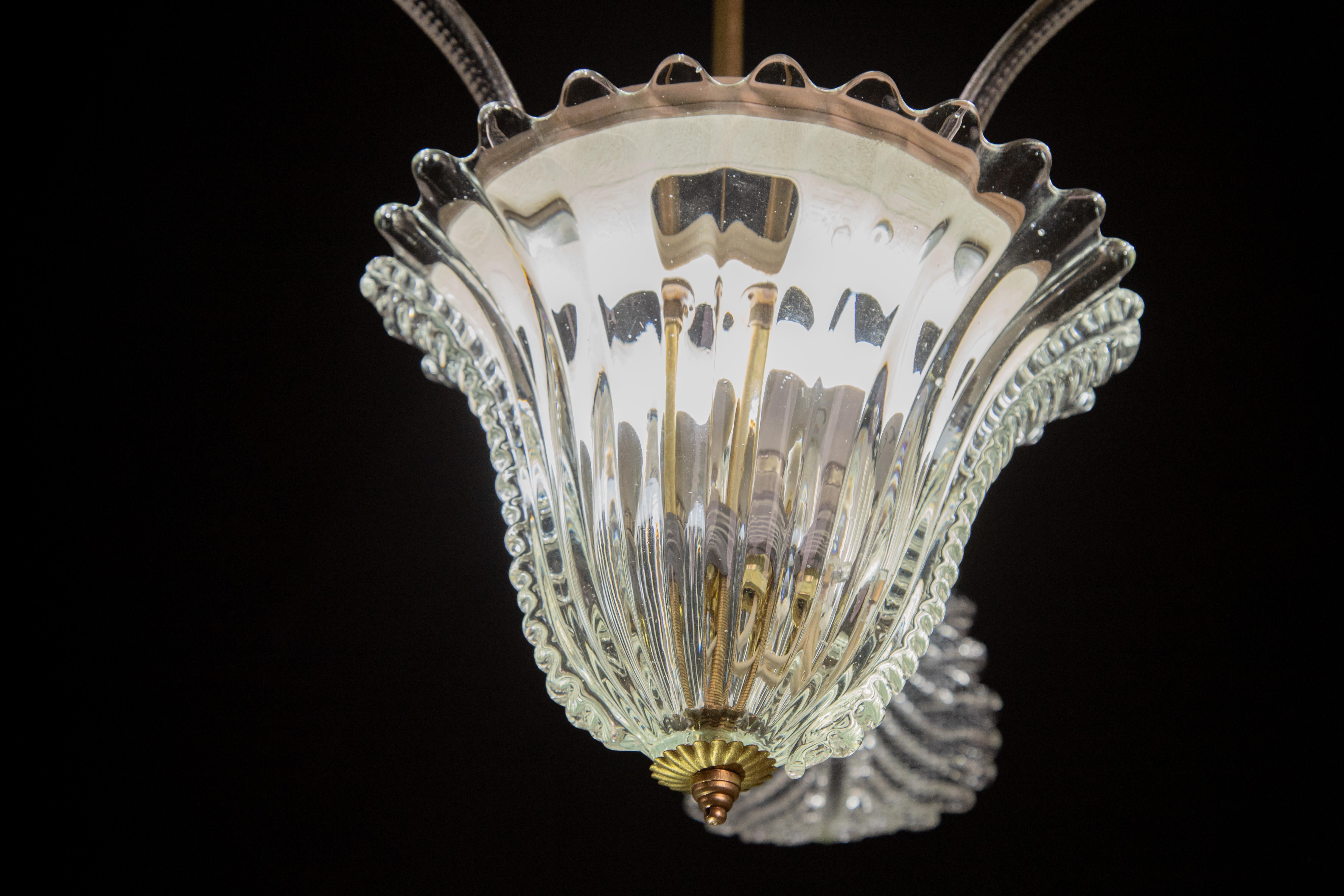 Art Deco Ercole Barovier & Toso Pendant Light, Murano Glass, 1940s For Sale 3