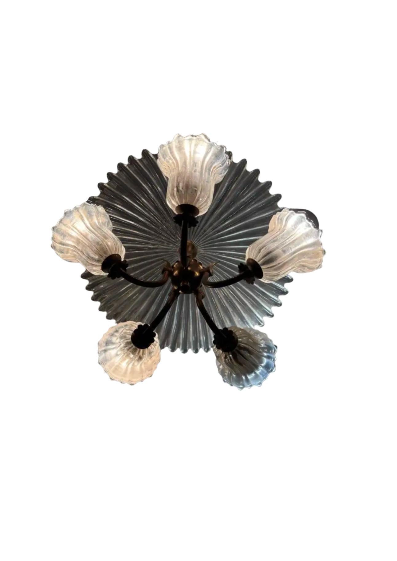 Art déco Ercole Barovier Venini Lustre en verre Murano à 5 lumières en vente 4