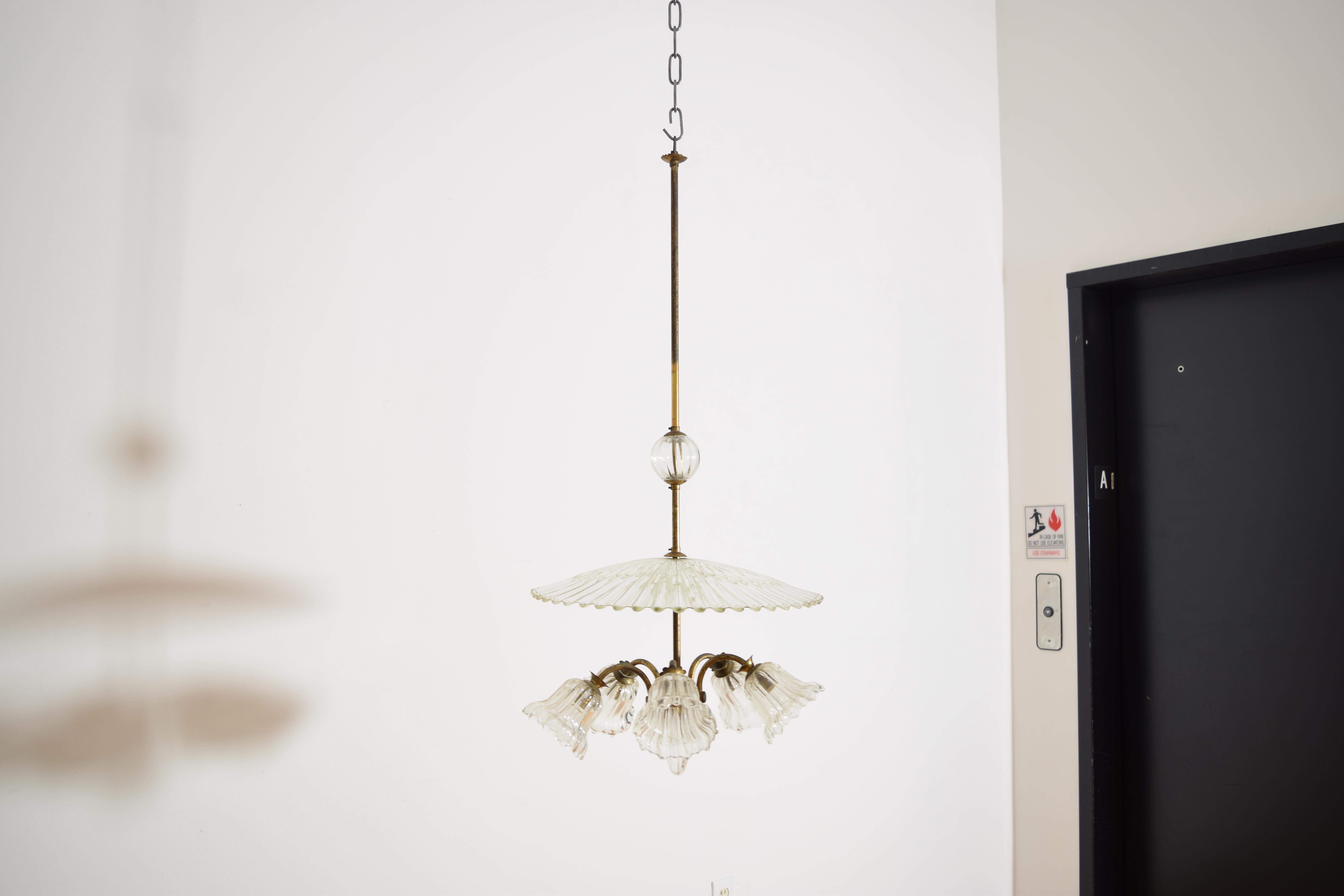 italien Art déco Ercole Barovier Venini Lustre en verre Murano à 5 lumières en vente