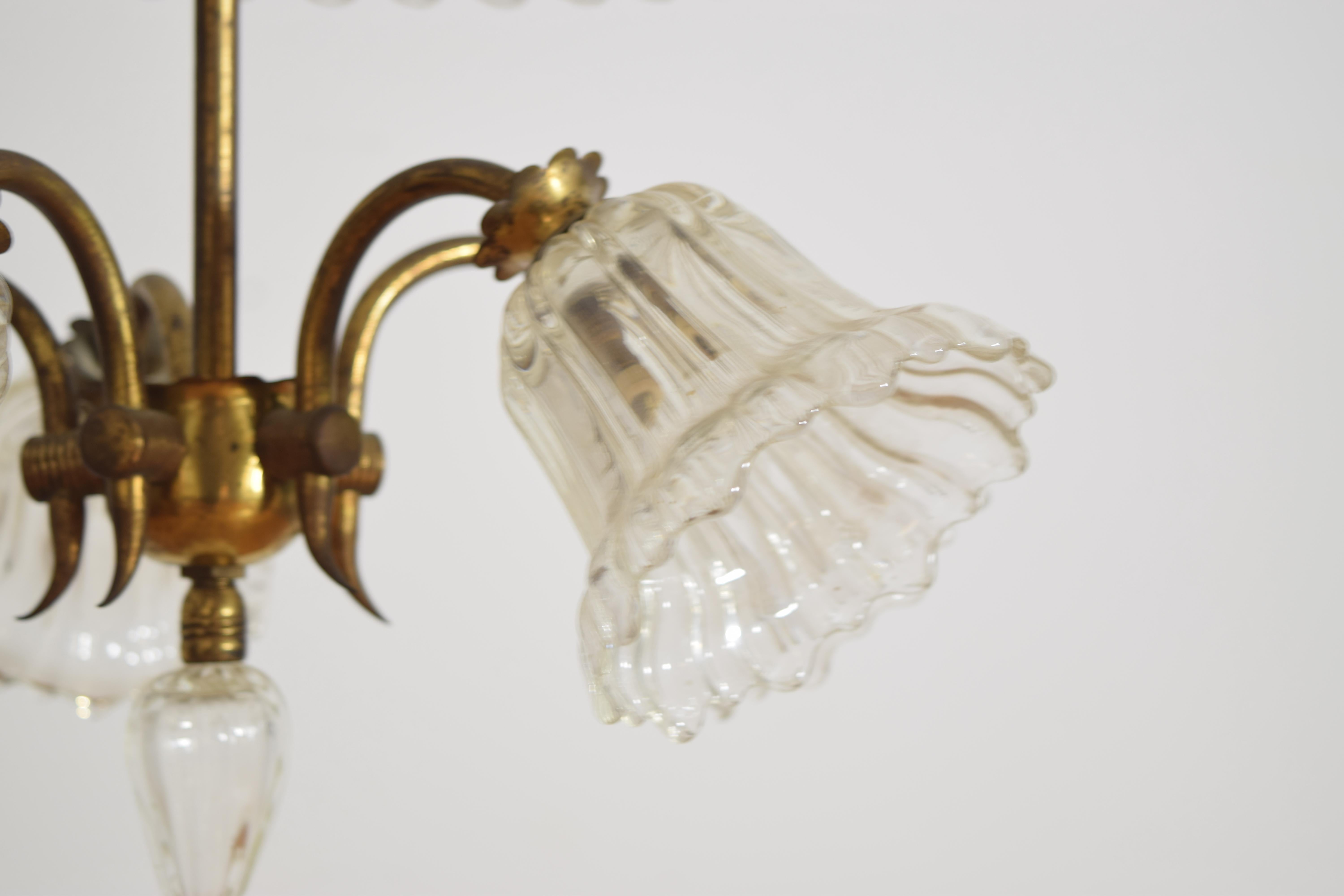 Art déco Ercole Barovier Venini Lustre en verre Murano à 5 lumières en vente 2