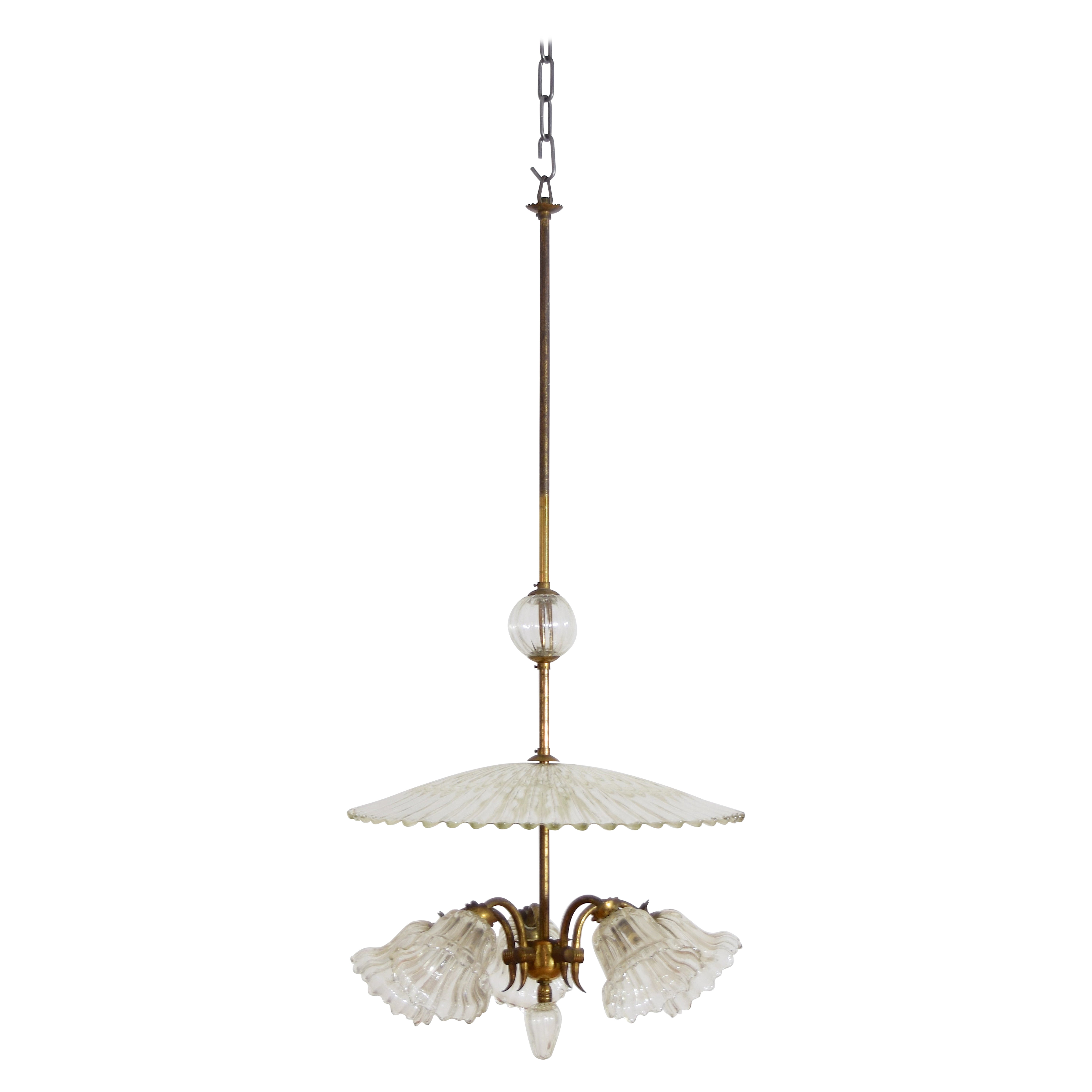 Art déco Ercole Barovier Venini Lustre en verre Murano à 5 lumières en vente