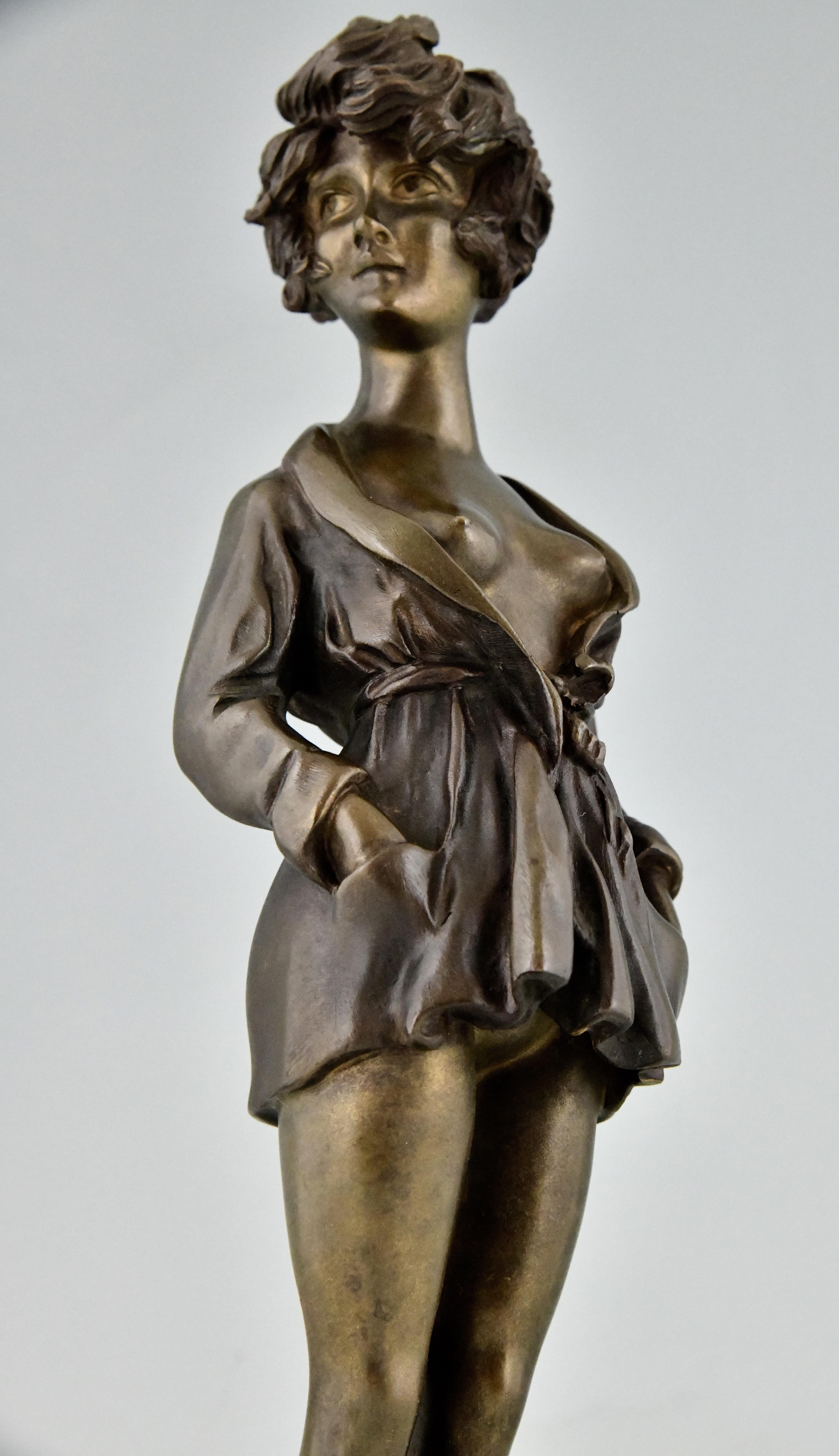 Art Deco erotic bronze nude in dressing gown La Parisienne by Maurice Milliere  For Sale 4