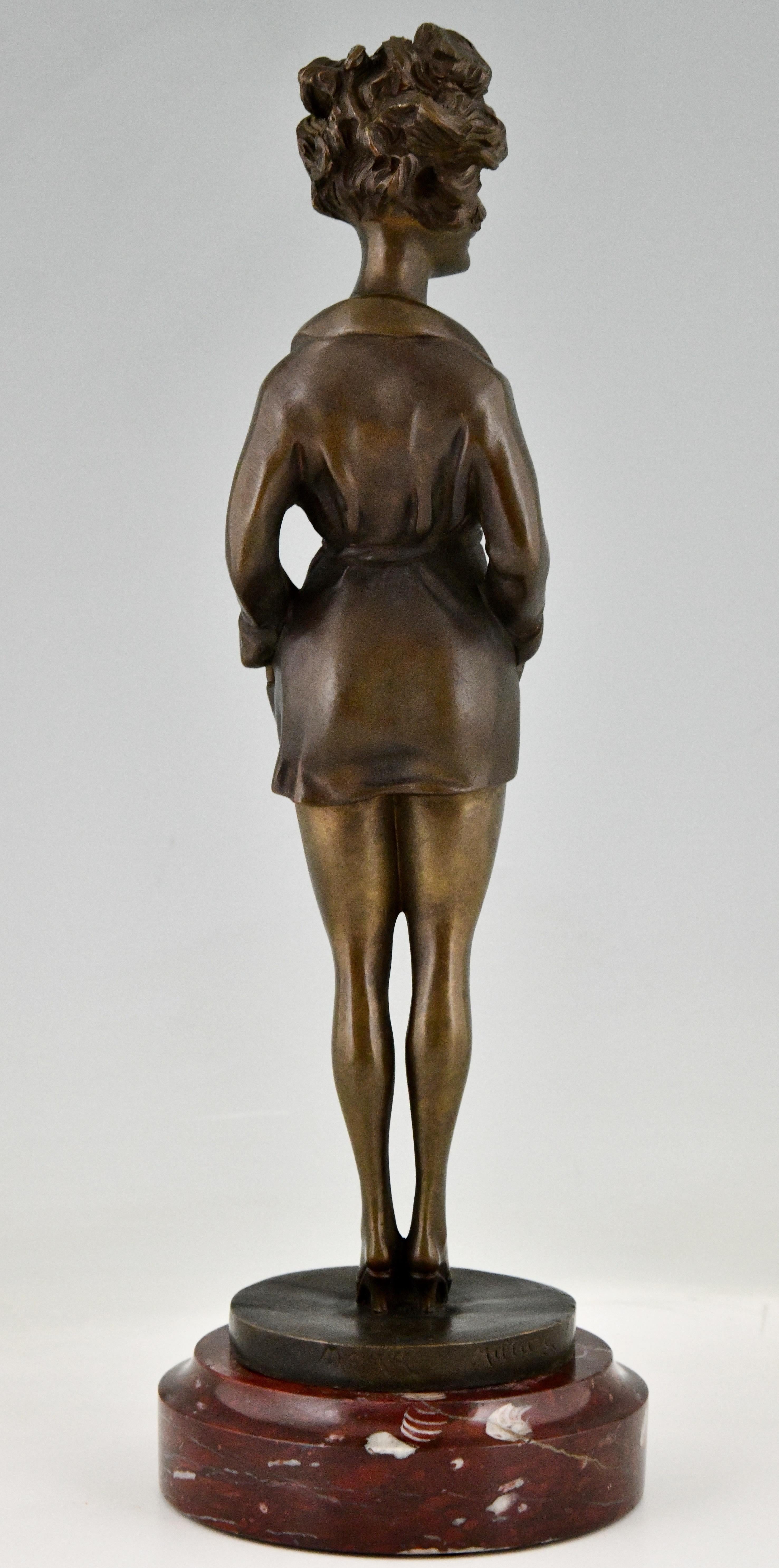 Mid-20th Century Art Deco erotic bronze nude in dressing gown La Parisienne by Maurice Milliere  For Sale