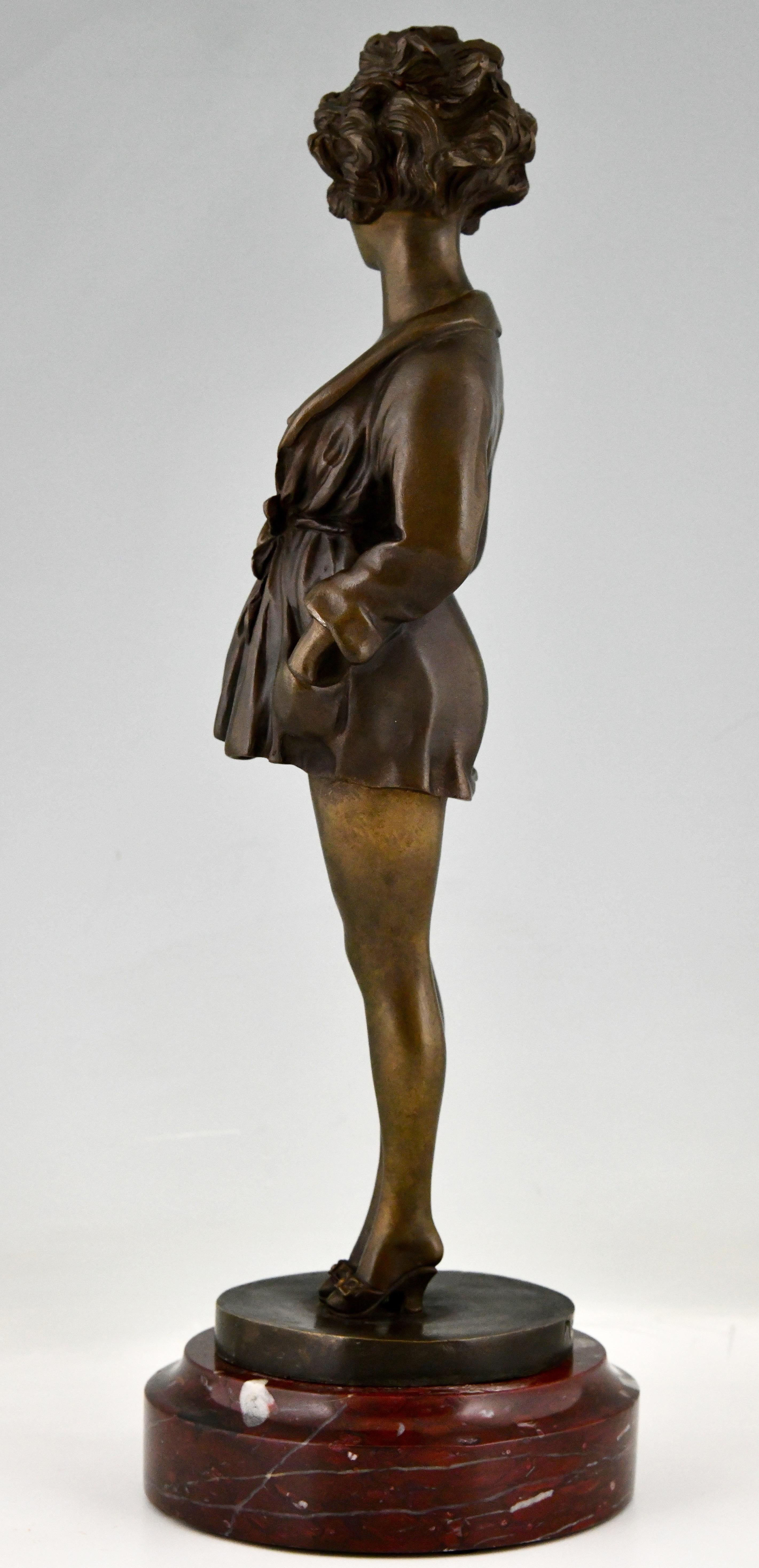 Bronze Art Deco erotic bronze nude in dressing gown La Parisienne by Maurice Milliere  For Sale
