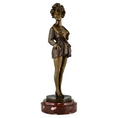Art Deco erotic bronze nude in dressing gown La Parisienne by Maurice Milliere 