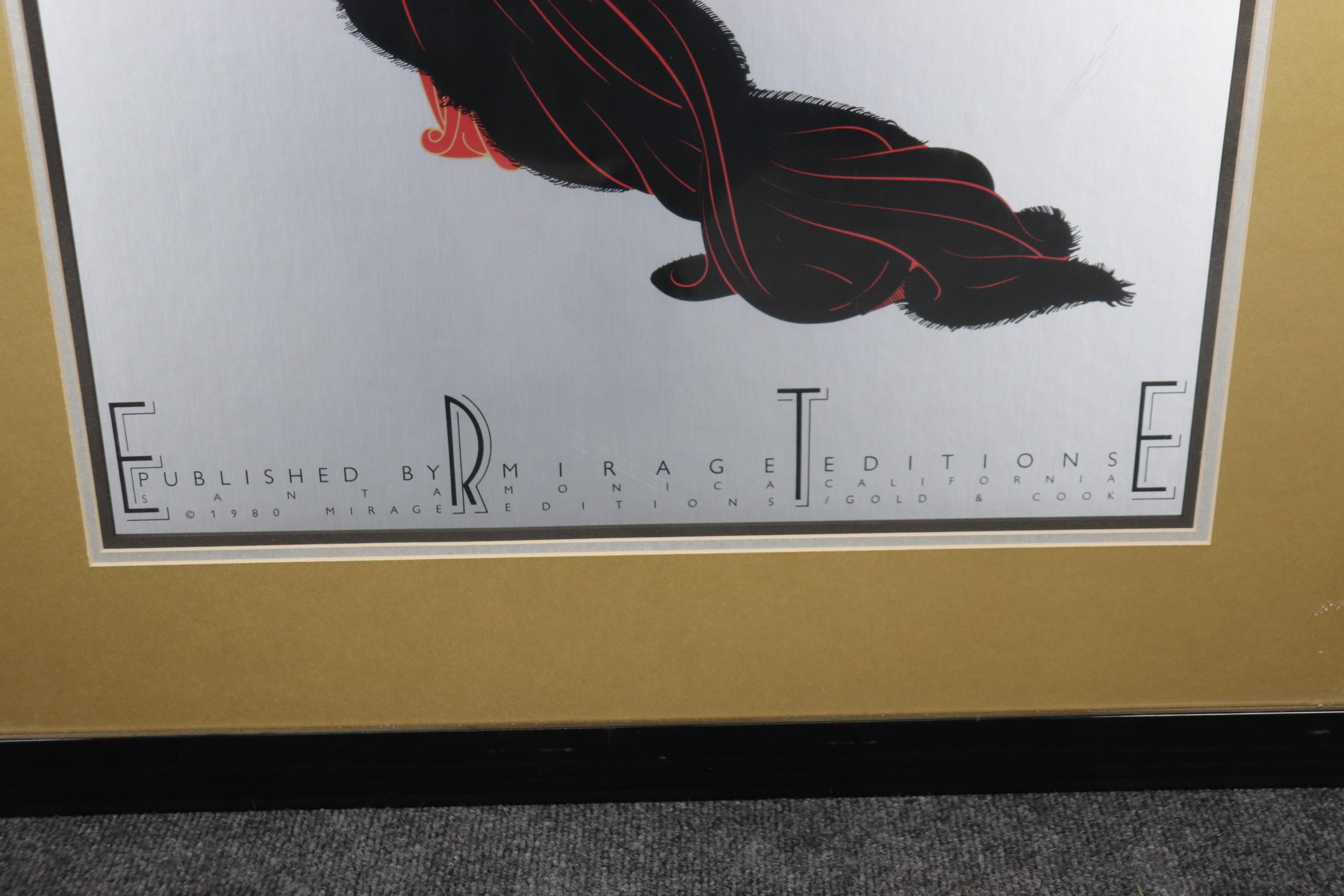 Inconnu Sérigraphie signée Art Déco Erté encadrée d'une femme déguisée en Dracula  en vente