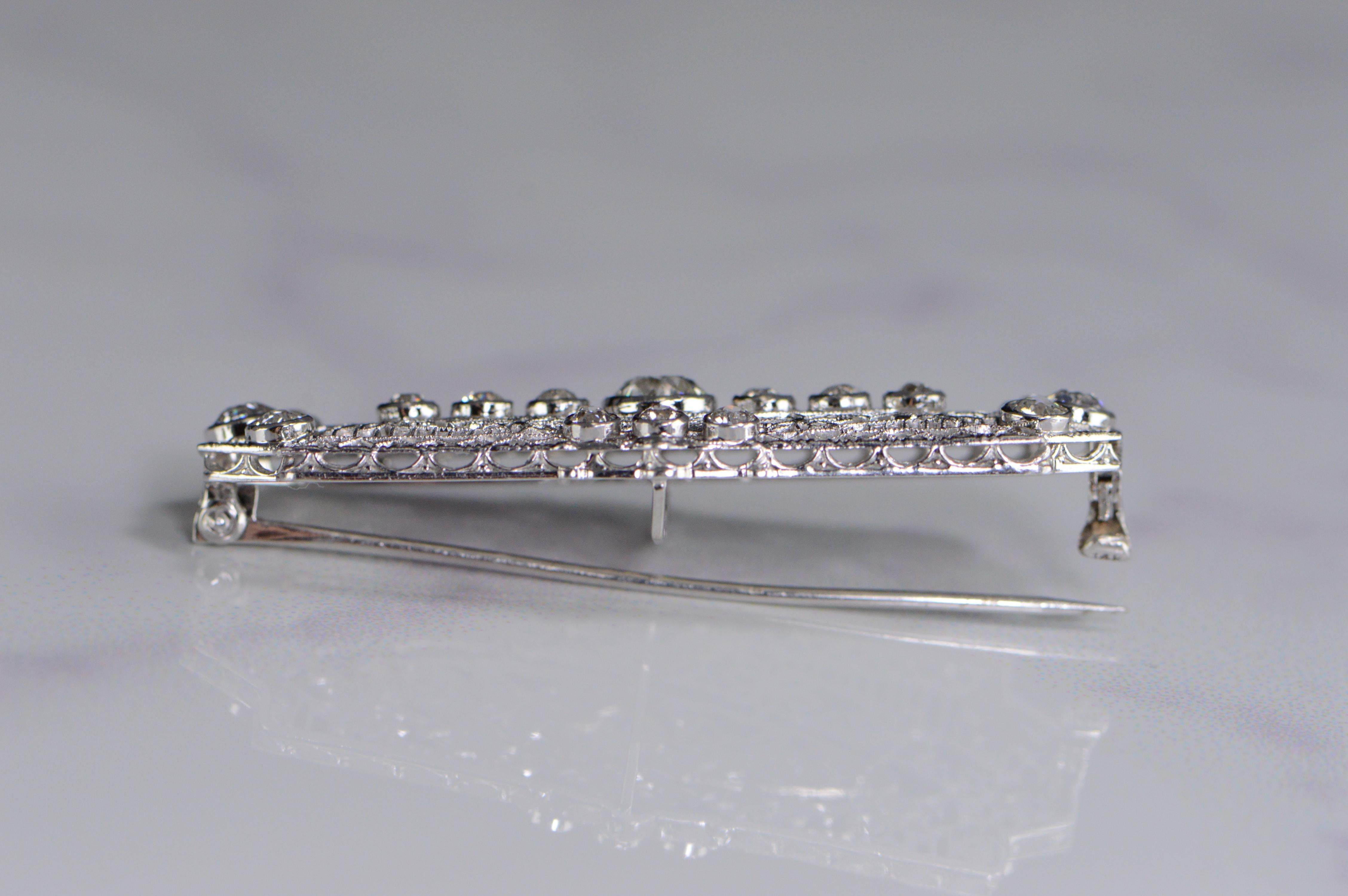 Art Deco European Cut Diamond Filigree Brooch In Excellent Condition For Sale In Frederick, MD