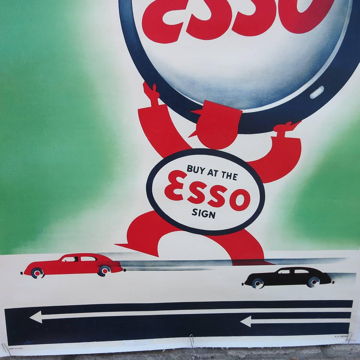 American Art Deco Esso Gasoline 1930s Advertising Poster