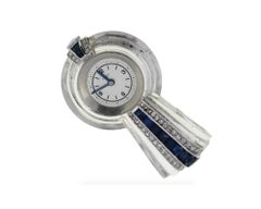 Art Deco Eszeha 14K White Gold Glass Lapel Watch