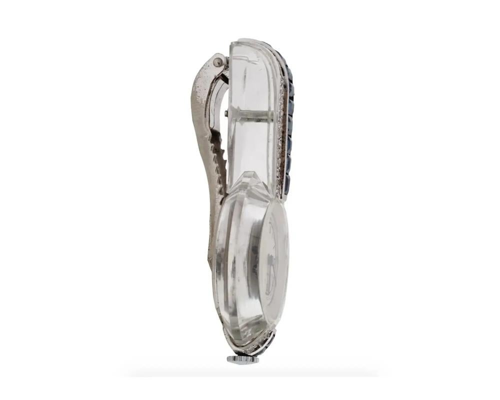 Round Cut Art Deco Eszeha 14K White Gold Glass Lapel Watch