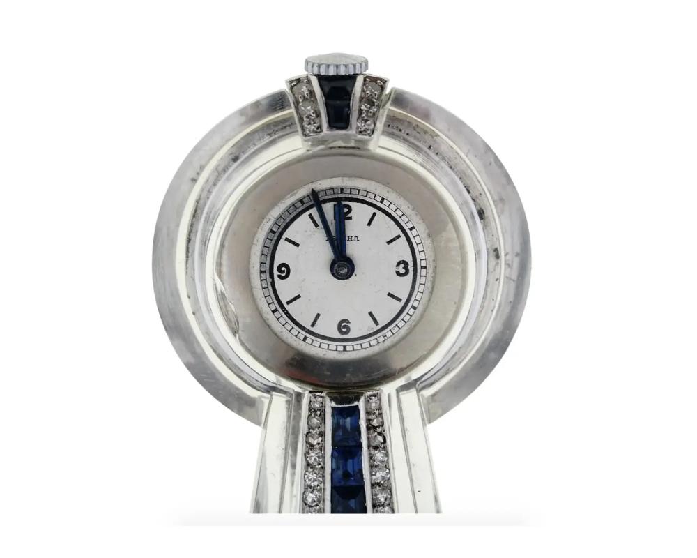 Art Deco Eszeha 14K White Gold Glass Lapel Watch 1