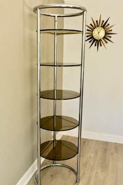 Art Deco Étagère Chrome Smoked Glass Corner Display Milo Baughman Midcentury
