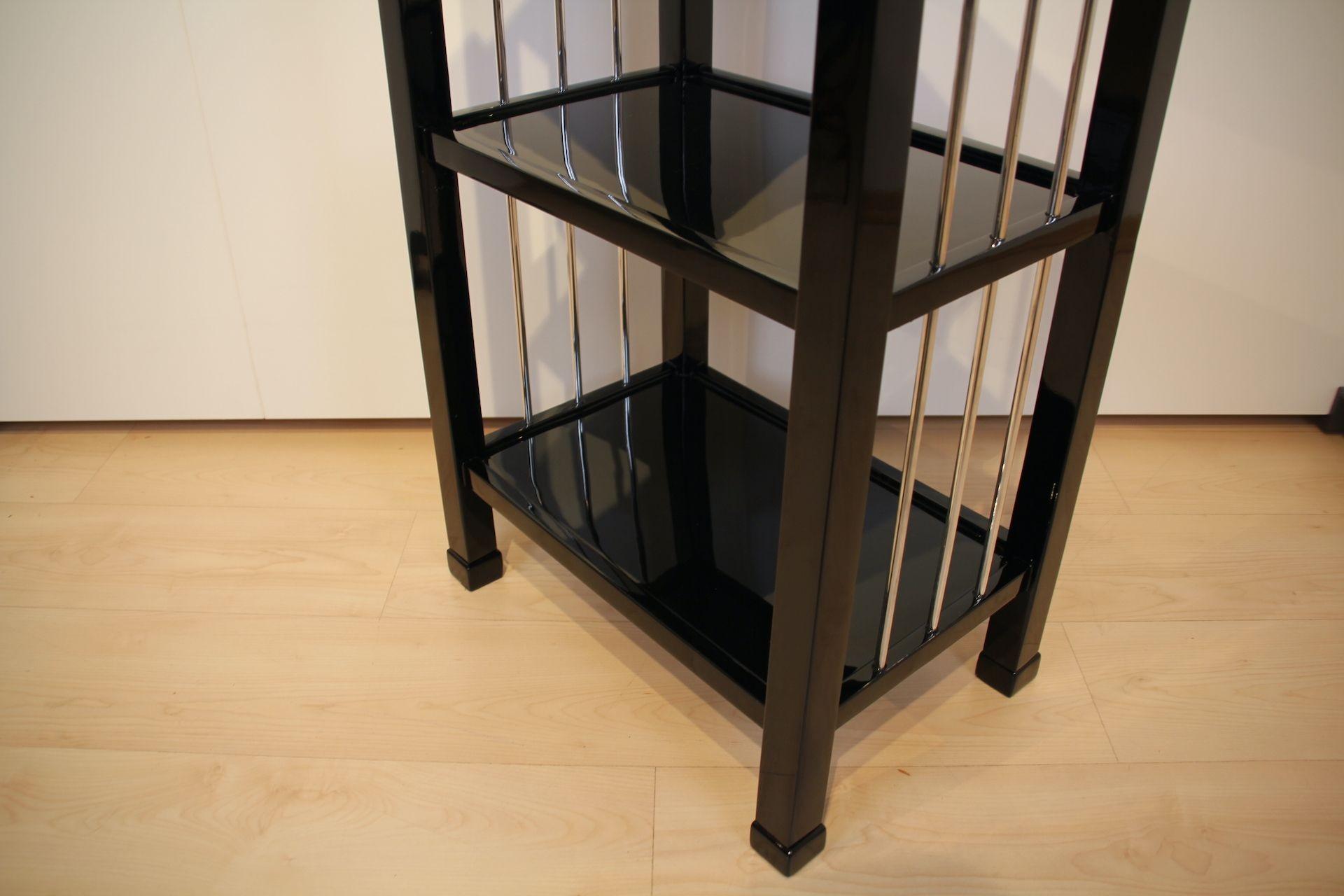 Art Deco Etagere or Shelf, Black Lacquer and Metal, France, circa 1930 4