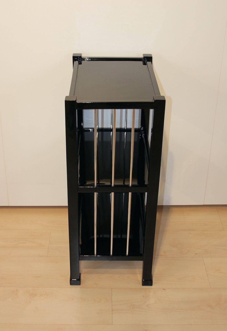 Beech Art Deco Etagere or Shelf, Black Lacquer and Metal, France, circa 1930