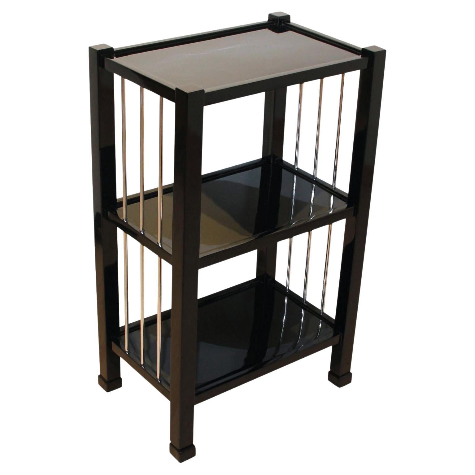 Art Deco Etagere or Shelf, Black Lacquer and Metal, France, circa 1930