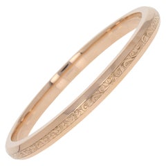 Art Deco Etched Bangle Bracelet, 9 Karat Rose Gold Vintage Botanical Design