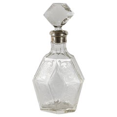 Art Deco Etched Crystal and Silver Mounted Decanter