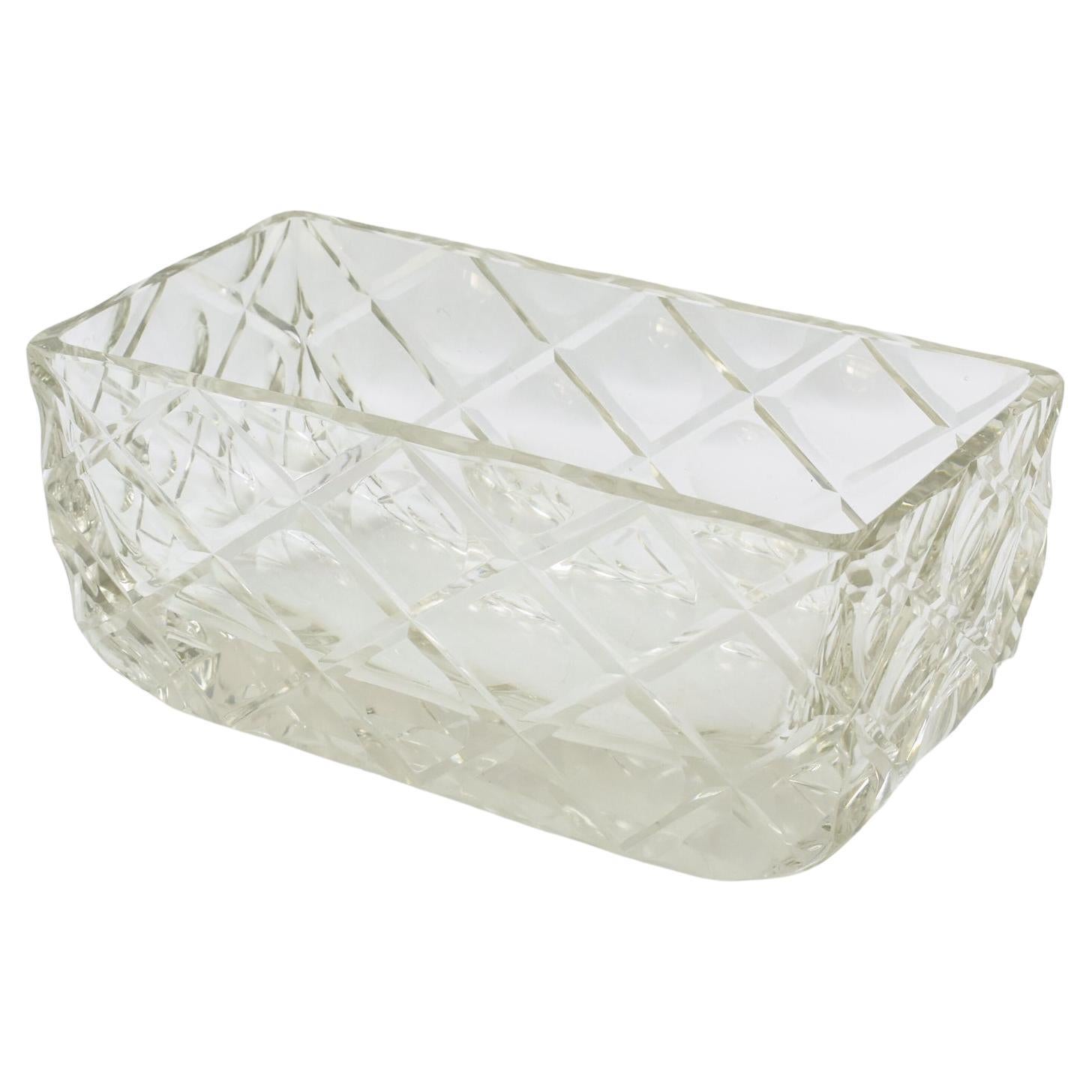 Art Deco Etched Crystal Centerpiece Decorative Bowl, France 1930s For Sale