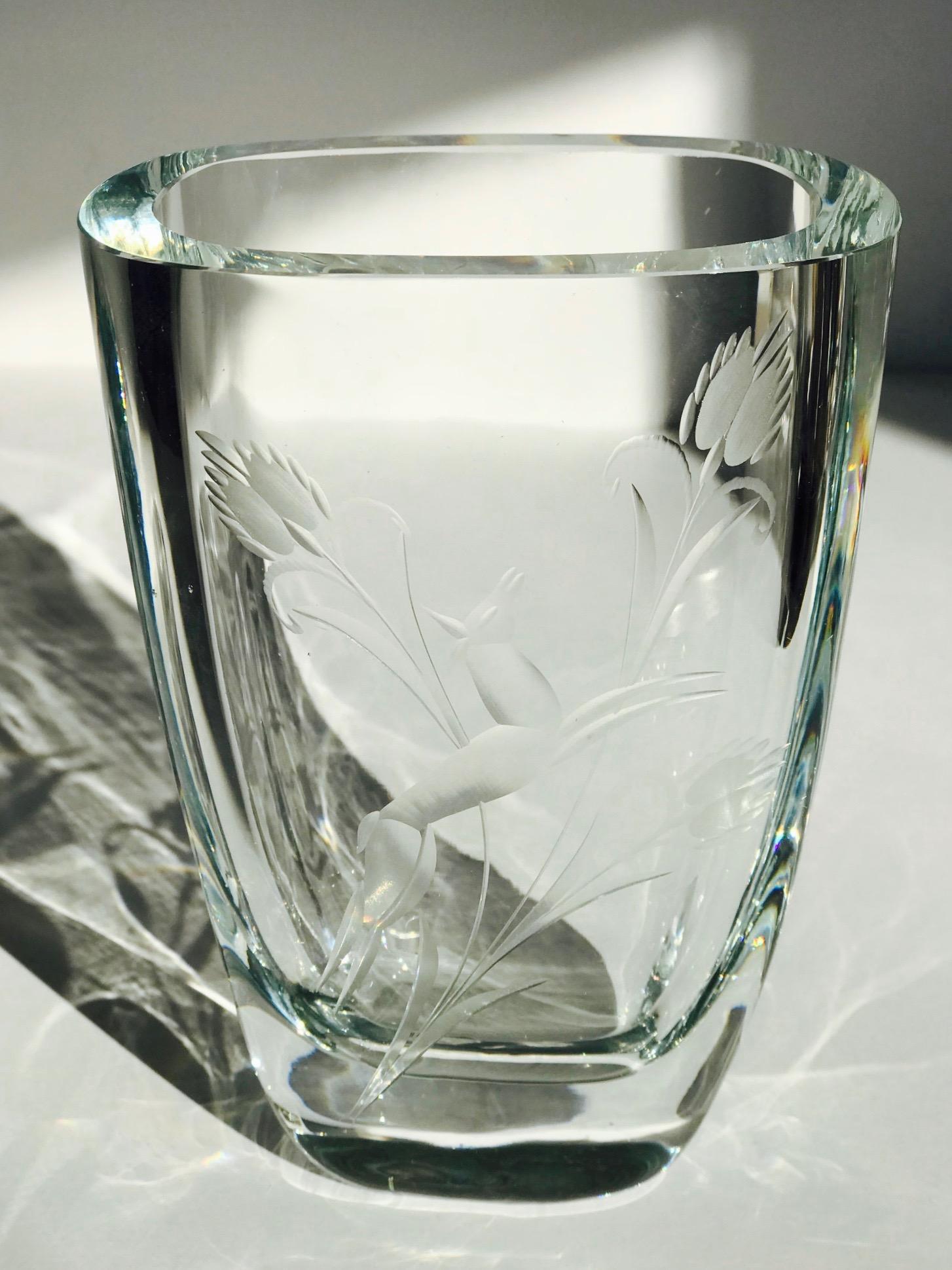 vintage etched glass vase