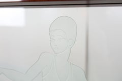 Art Deco Etched Decorative Glass Panel with a Beach Scene Signed Gardner NY