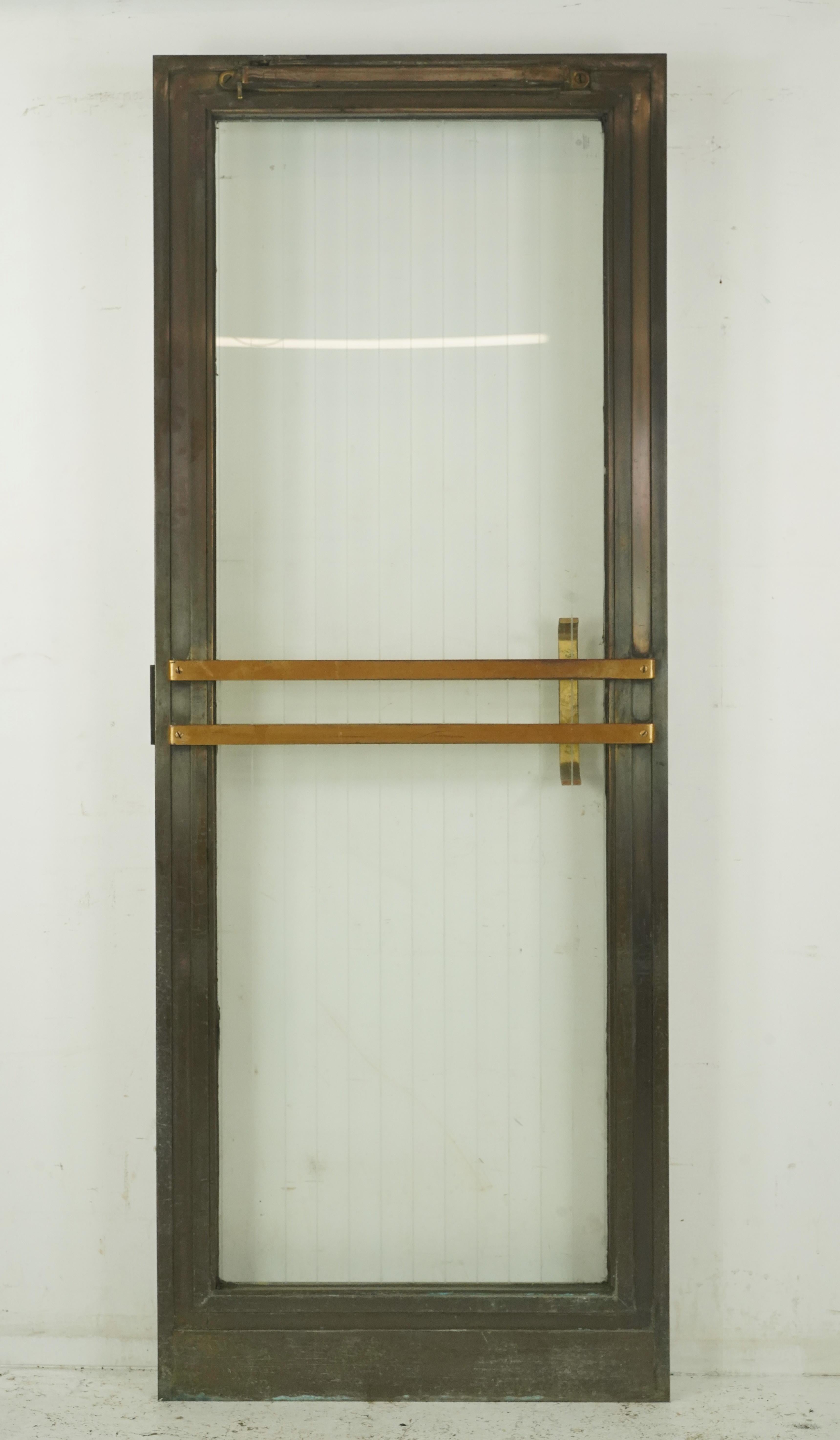 Art Deco Etched Full Glass Bronze Commercial Door 83.5 x 31.75 in. For Sale 4