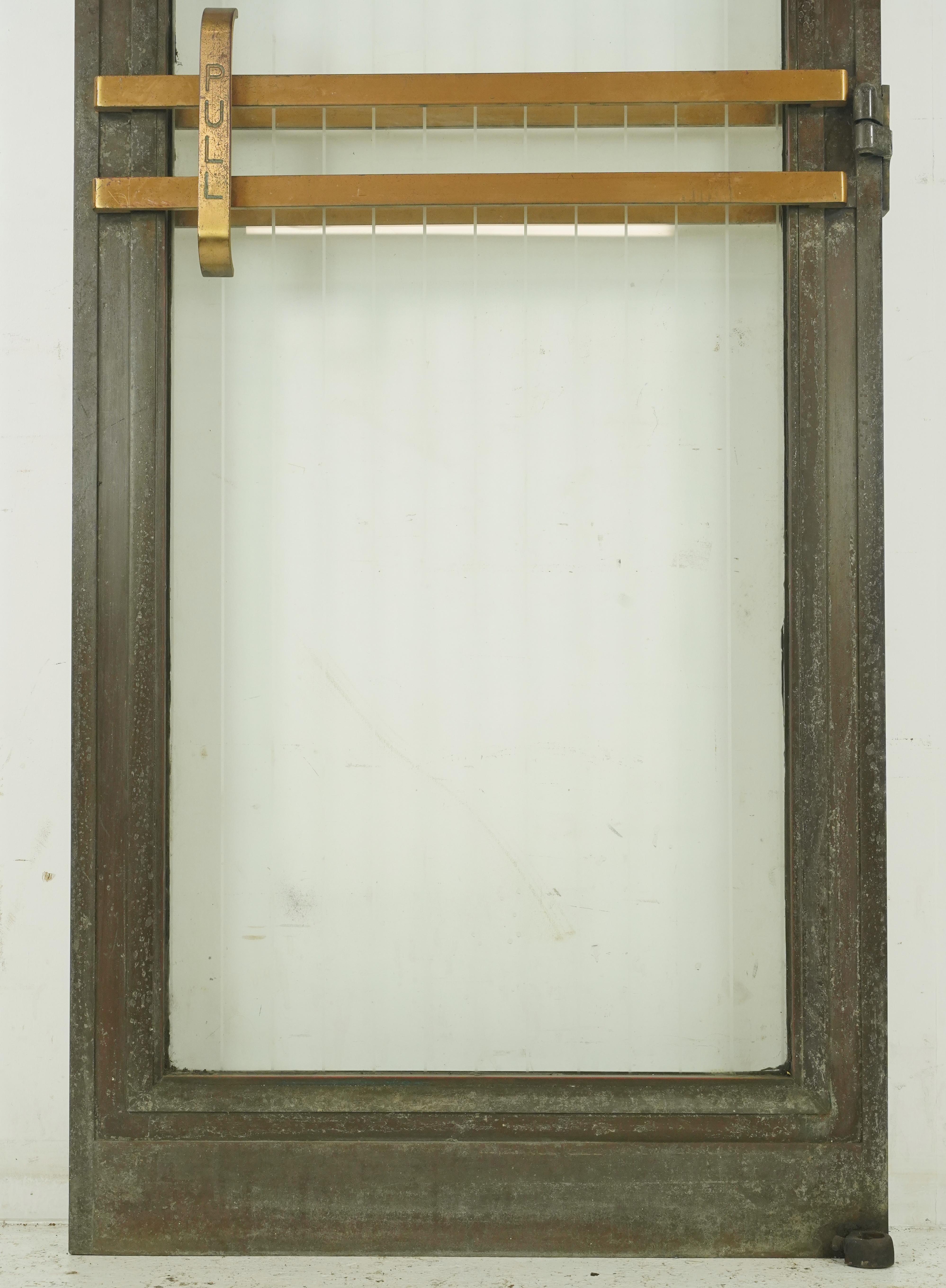 20th Century Art Deco Etched Full Glass Bronze Commercial Door 83.5 x 31.75 in. For Sale
