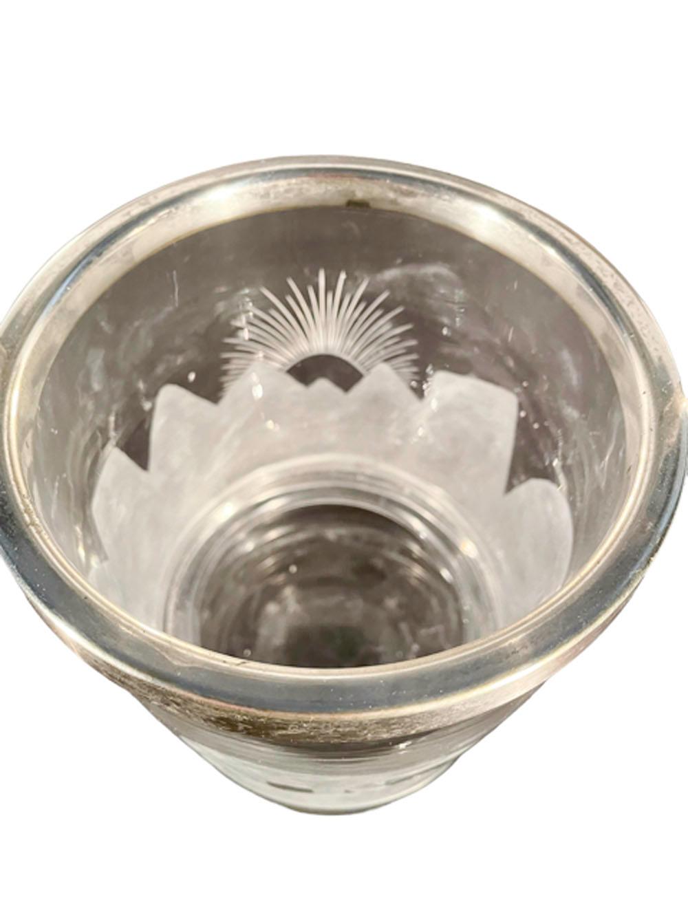 Art Deco Etched Glass and Silver Plate Ice Bucket W/ a Polar Bear on an Iceberg For Sale 1