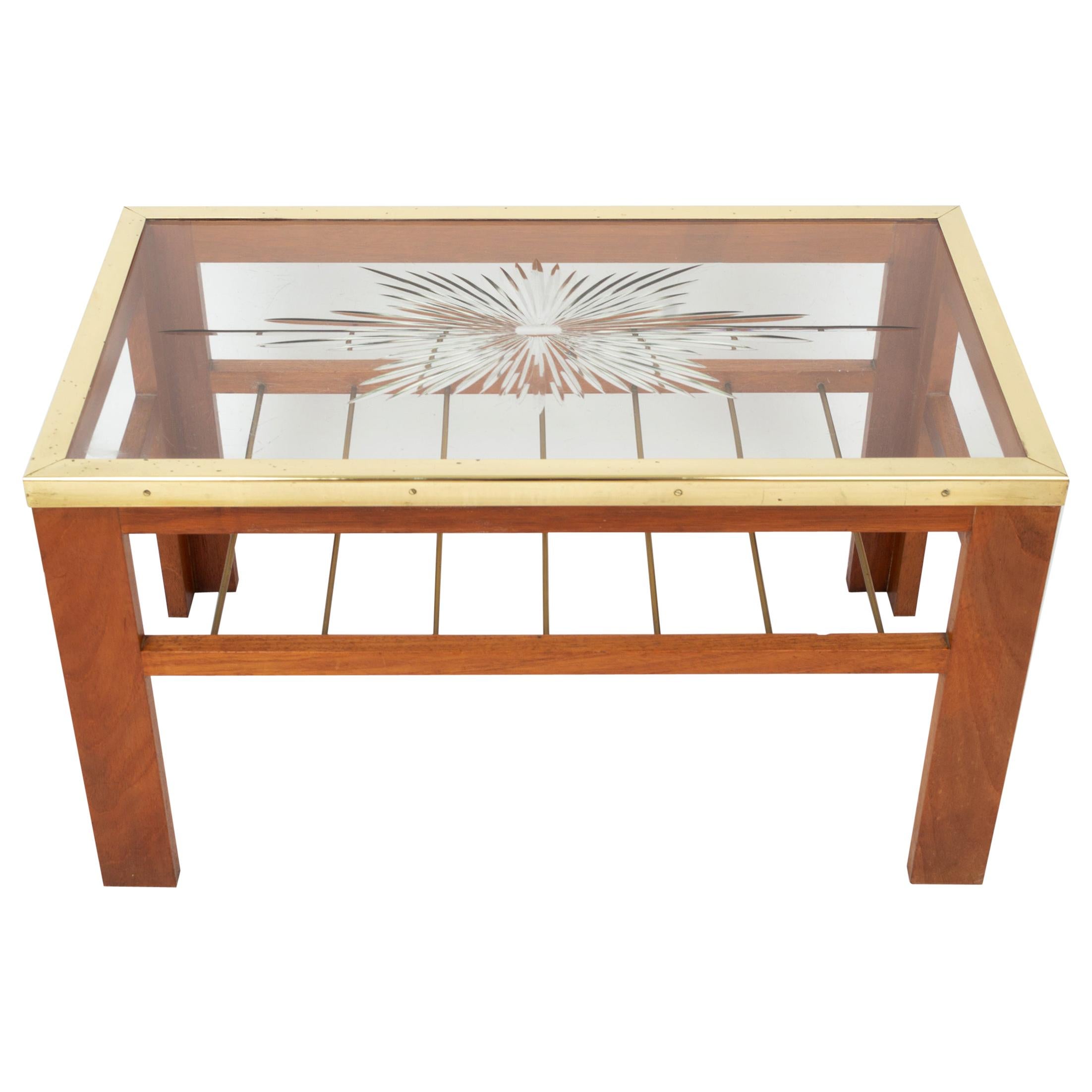 Art Deco Etched Glass & Brass Coffee Table, France, C.1940 For Sale